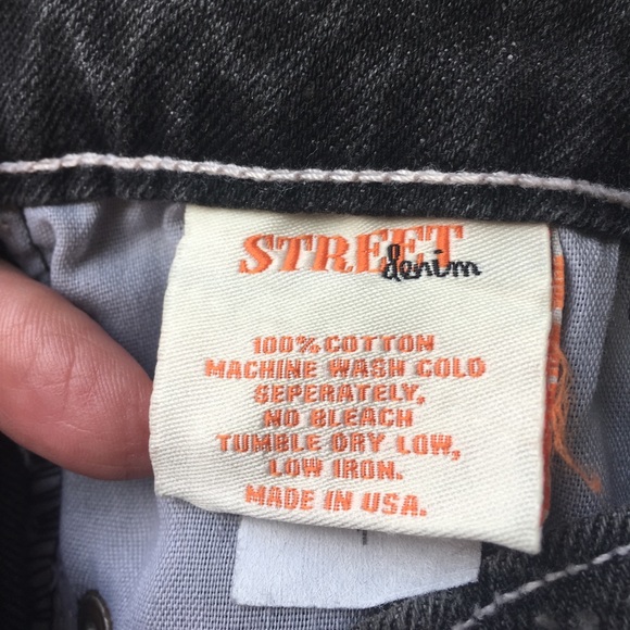 *Flared* Vintage Boho NWT Street Denim Embroidered Faded Black/Grey Wash - Picture 6 of 7